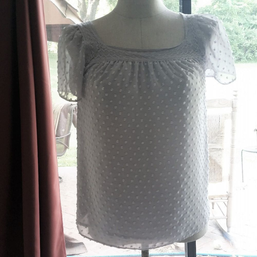 J. CREW GRAY BLOUSE  TOP lace trim Size  00